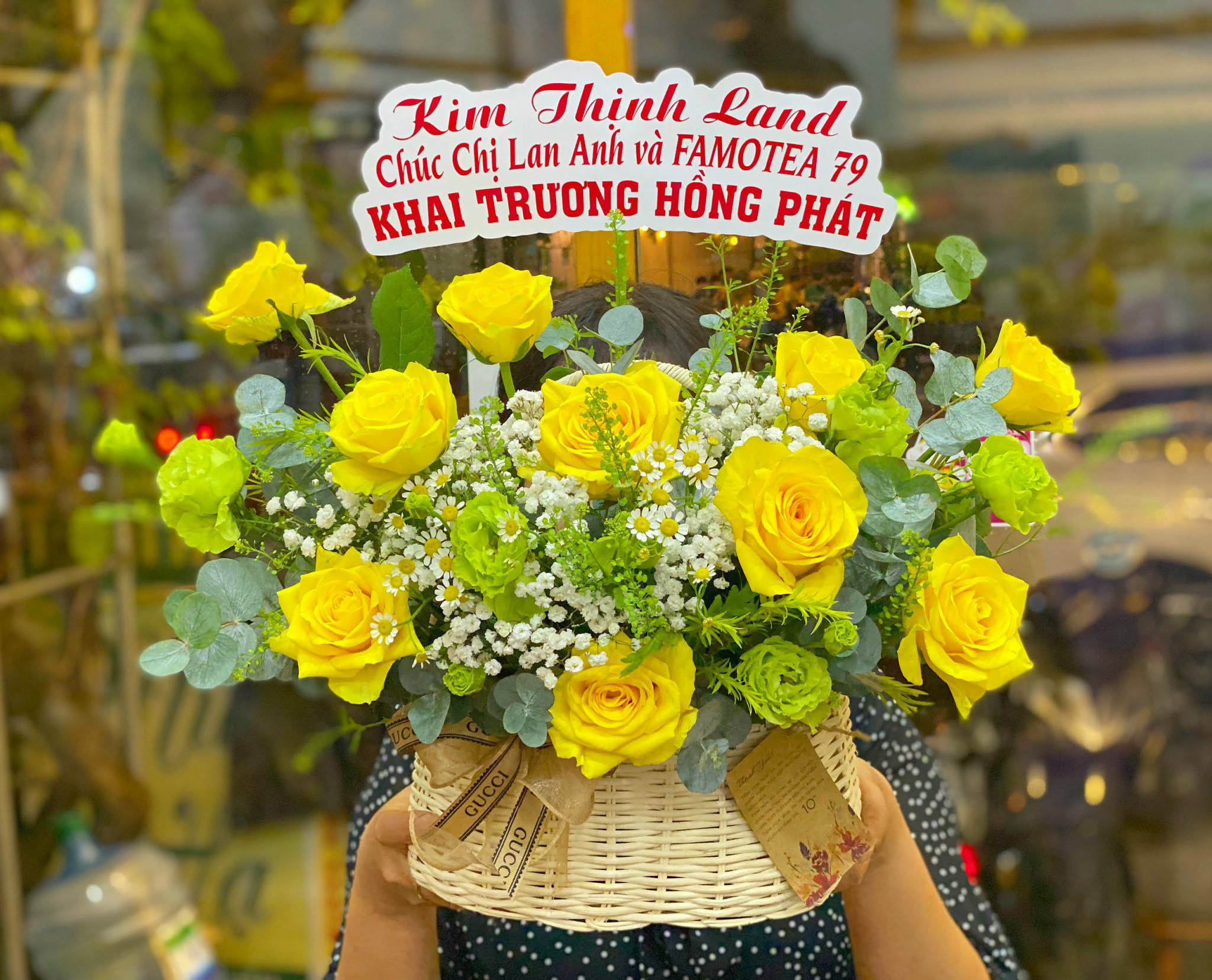 GIỎ HOA TONE VÀNG KIM PHÁT - GH33