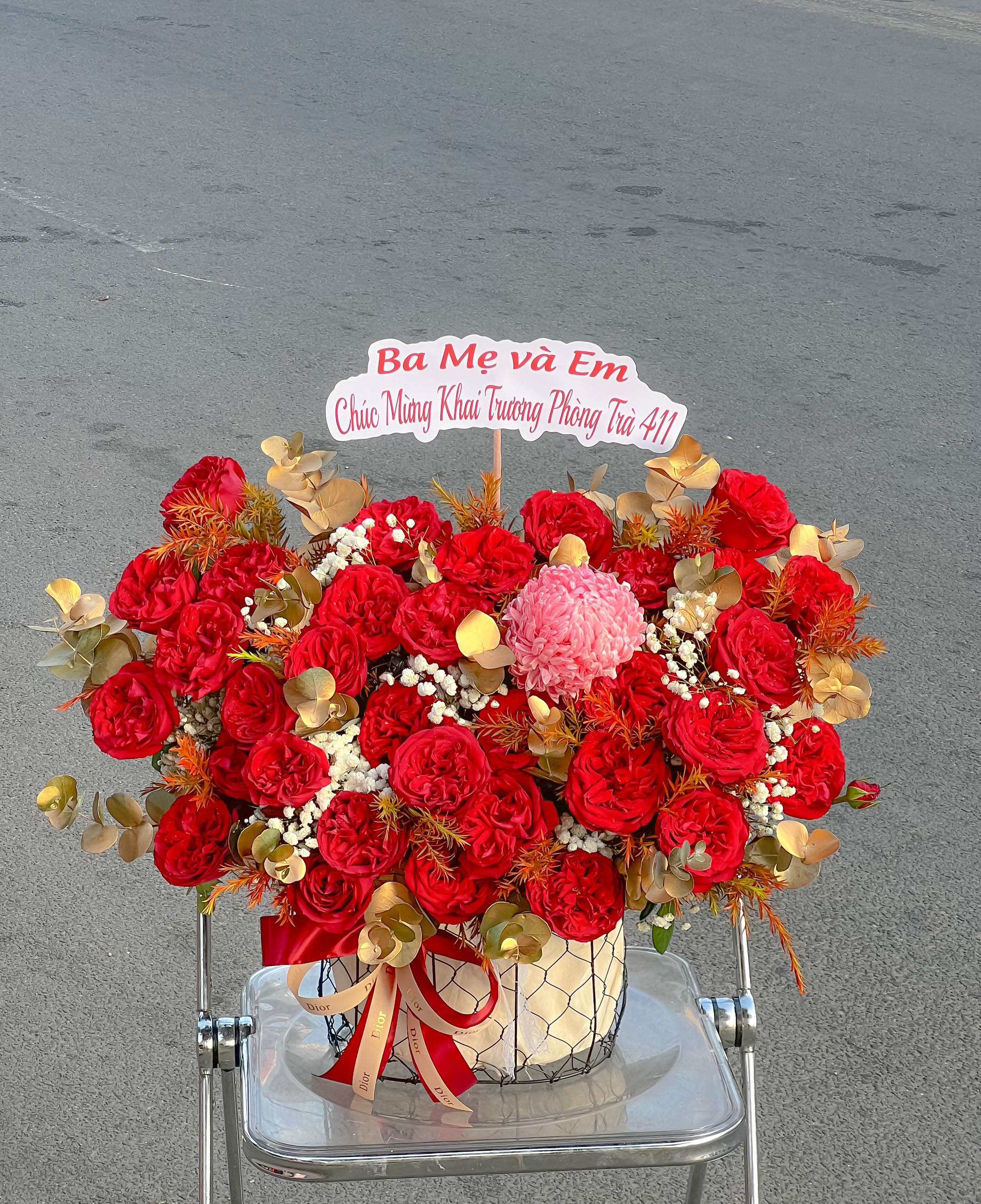GIỎ HOA TONE ĐỎ - GH145