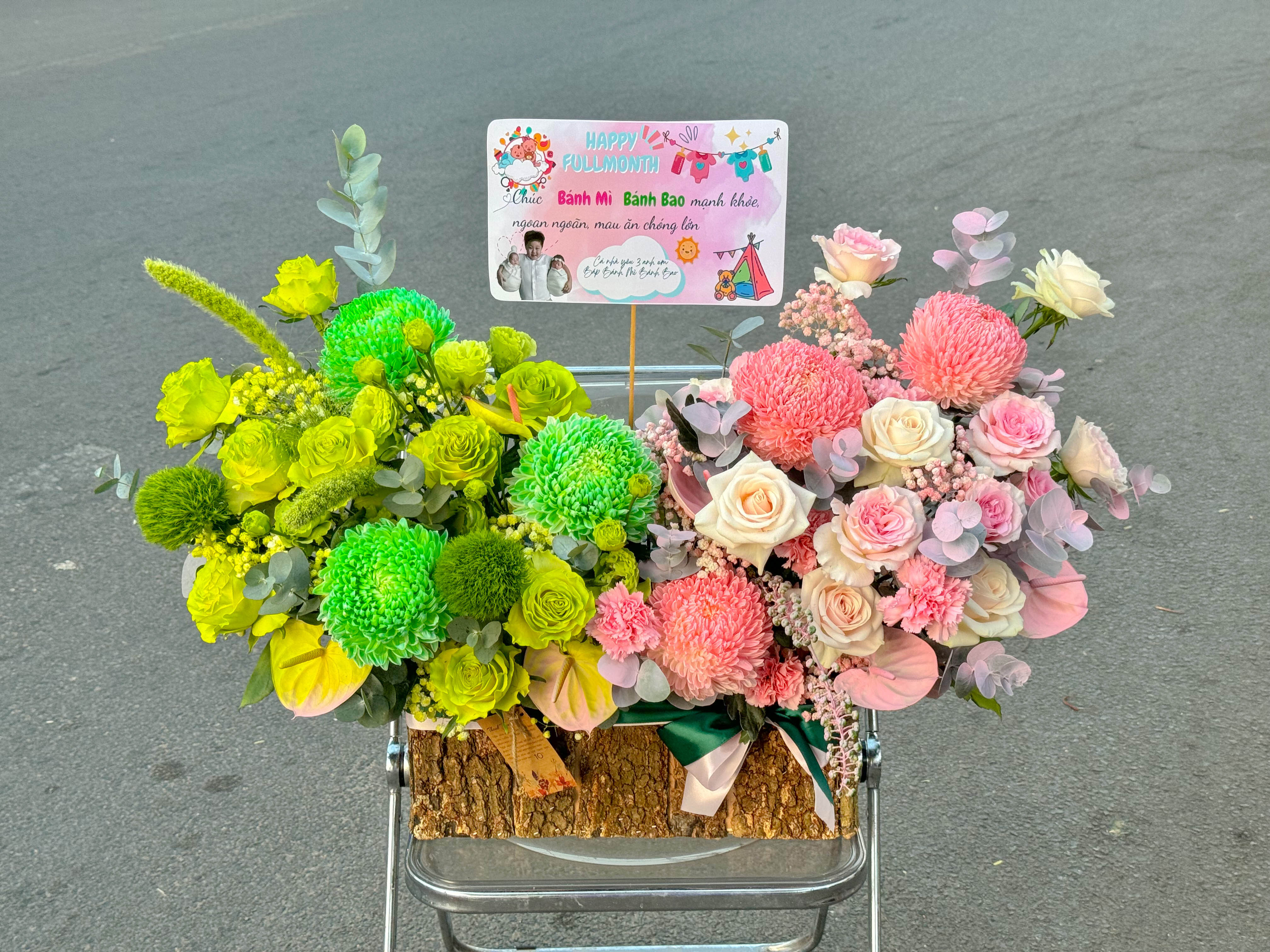 GIỎ HOA CÚC MẪU ĐƠN MIX HAI TONE MÀU - GH152
